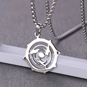 Collar de moda <span class=keywords><strong>Genshin</strong></span> <span class=keywords><strong>Impact</strong></span> con colgante de resina de acero inoxidable del elemento Trueno y cadena de <span class=keywords><strong>cuentas</strong></span> - Product Image 1