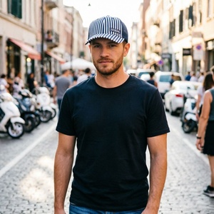 Casquette de camionneur vintage rayée avec logo, casquette de camionneur en maille à 5 panneaux, casquette snapback unisexe adulte, casquettes de camionneur de haute qualité pour l'extérieur - Product Image 5