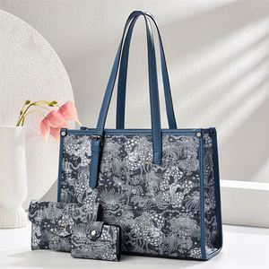 Trendy Flower Pattern Handbags Lady's Leather Totes <b>Large</b> Capacity PU Tote Bag <b>Purse</b> Set - Product Image 1