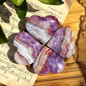 Corazones de Ágata Mexicana de Amatista, Cristales Naturales de Cuarzo, Especímenes Minerales, Cristal Tallado para Chakra de la Corona - Product Image 3