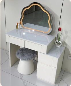 Simple Makeup <b>Vanity</b> <b>Table</b> LED Lighted Mirror Drawer Storage Dressing <b>Table</b> For Bedroom - Product Image 1