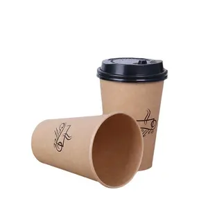 Custom 7oz 8oz 12oz take away kraft disposable coffee paper cup with lid