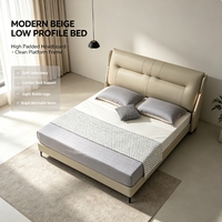 Lit King-Size Moderne de Luxe avec Revêtement en Cuir Véritable, Cadre en Bois Doux, Meubles de Chambre à Coucher Bo Yi Man