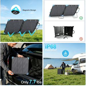Panneau solaire monocristallin pliable 100W, cadre en aluminium, type N, 18BB, efficacité 25%, multi-connecteurs 4-en-1, étanche IP65, noir - Product Image 3