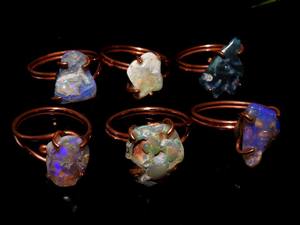 Australian Natural Opal Gemstone Ring with Copper Wire Wrapping Casual/Sporty Style Rough Shape Daily Wear <b>Wedding</b> One of Kind - Product Image 3