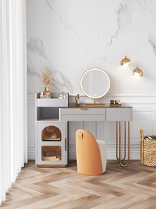<span class=keywords><strong>Table</strong></span> de chambre à coucher design nordique moderne en verre extensible, coiffeuse blanche avec miroir led - Product Image 2