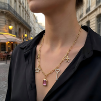 Pendentif Breloque Mignon en Acier Inoxydable Plaqué Or 14K, Motifs Cœur, Étoile, Couronne, Sertissage Zircon, Hypoallergénique, Vente en Gros OEM