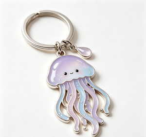 <b>Cute</b> Jellyfish Metal Key Chain Enamel <b>Keyring</b> Purple Blue Pendant Souvenir Gift - Product Image 2