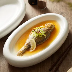 Gốm bữa ăn tối tấm trắng hình bầu dục lạnh món ăn trái cây salad súp Sushi nhuyễn cá hấp phục vụ khay tiệc nhà hàng Bộ đồ ăn