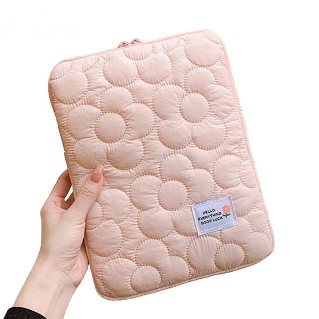 Cute Ladies Girls Korean Style Floral Print Notebook Tablet Protection Cover Puffy Quilted Business Laptop Sleeve Case
