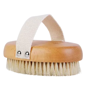 Custom Logo Bath Massage Brush Dry Brush Bamboo Cleaning Bristle Bath Brush