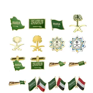 Bandeira do país do metal Logotipo personalizado Bandeira Esmalte Stamping Badge Arábia Saudita Uae Hard Soft Esmalte Lapel Pin Broche para lembrança