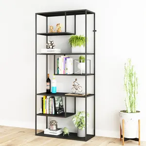 Black Steel Corner Display Shelf Bookcase Home Living Room Furniture Storage Design