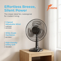 Ventilateur de table oscillant à 5 pales de 16 pouces, 3 vitesses, à économie d'énergie, avec grille de sécurité, silencieux, pour chambre à coucher