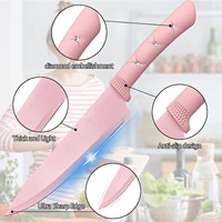 Ensemble de couteaux de cuisine TKT TKTK-0109, rose fleuri, 6 pièces, en acier inoxydable durable, 6-7,9 pouces, tranchants, pour chef, polis, antidérapants