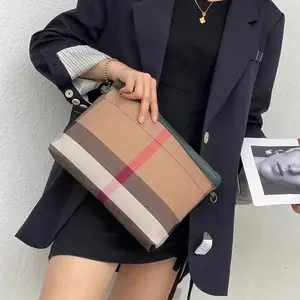 Canvas + Leather Women Clutch Bag Striped Wrist Messenger Bag Can Accommodate A4 Wallet And Handbag Money Purse