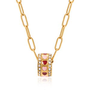Collier à breloque géométrique en acier inoxydable plaqué or 18 carats avec strass rose pour la bénédiction et la bonne chance (vente en gros) - Product Image 6