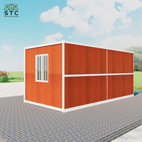 20 pieds auto pliant mobile portable caravane conteneur maison préfabriquée deux chambres un hall maison repliable préfabriquée avec remorque