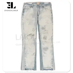 LARSUR Jeans évasés délavés à la pierre d'usine de denim personnalisé pour hommes pantalons en denim cargo slim de charpentier pantalons évasés déchirés endommagés