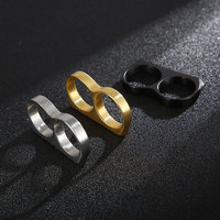 Anillos de Dos Dedos para Hombre, Resistentes al Agua y al Deslustre, Chapados en Oro PVD de 14k y 18k, Anillo Doble de Acero Inoxidable 316L para Hombre