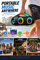 Boombox portable haute puissance avec lumières LED colorées, basses profondes et 2 micros sans fil pour karaoké et soirées