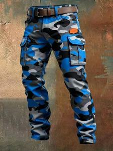 Pantalon cargo homme style streetwear américain, imprimé color block, coupe ample et slim, décontracté, multi-poches, droit, long - Product Image 6