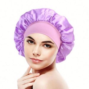 Bonnet en satin personnalisé avec logo, accessoires pour cheveux, bande élastique large, grande taille, bonnet de nuit pour femmes, usage quotidien et plage - Product Image 3