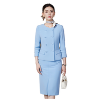 Ensemble tailleur deux pièces pour femme : blazer ajusté à col rond et jupe midi, couleur unie, idéal pour le bureau et les occasions formelles printanières