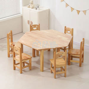 Moetry Meubles <span class=keywords><strong>en</strong></span> bois pour la sécurité préscolaire Tables trapézoïdales hexagonales épissées Chaises de bureau collaboratives pour l'école maternelle - Product Image 4