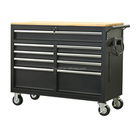 Armoire à outils roulante robuste en acier inoxydable de 46 pouces avec 9 tiroirs à roulement à billes, dessus en bois, verrouillage à clé, certifiée ISO9001