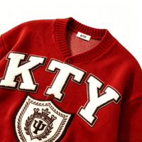 Nouveau style tendance, cardigan personnalisé ODM avec étiquette, boutons décoratifs, lettres, col en V surdimensionné, tricoté en polyester/nylon