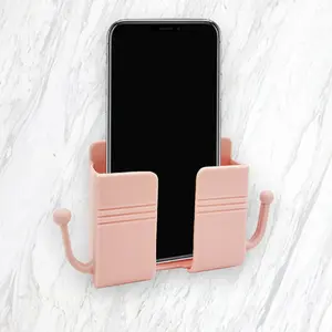 New Arrival Self-Adhesive Wall Mounted Phone Holder with Hooks Wall Phone Holder with Cable Clip Bed Wall Beside Phone Holder