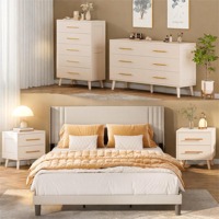 Ensemble de meubles de chambre à coucher en bois blanc Offres Spéciales cadre de lit 2 tiroirs table de chevet 5 tiroirs commode 6 tiroirs