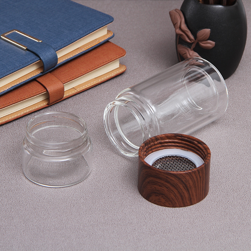 Support customization Tea separation cup tea cup high borosilicate double layer glass water bottle