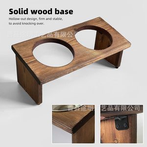 Comedero para mascotas de madera maciza, soporte elevado para tazón doble para gatos - Product Image 3