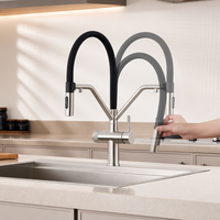 Keran Dapur 3 Fungsi dengan Semprotan Tarik Turun, Stainless Steel, Kepala Semprot Ganda, Putar 360 Derajat, Tuas Tunggal, Mewah