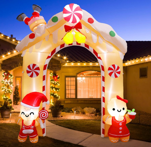 Arche gonflable en forme d'homme en pain d'épices de 10 pieds avec lumières LED, décoration de jardin de Noël pour les fêtes en plein air - Product Image 1