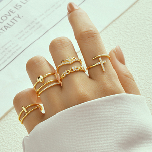 Anillo de Plata de Ley 925 con Incrustaciones de Circonita en Forma de Cruz y Doble Capa de Gota de Agua para Mujer, Uso Diario - Product Image 1