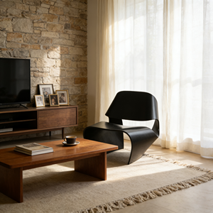 Silla de Ocio Minimalista de una Pieza - Asiento con Acabado Liso Negro para Decoración Moderna del Hogar - Product Image 4