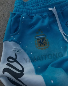 Custom French Terry Cotton Embroidery Double Waist Baggy Track Pants Streetwear Mens <b>Rhinestone</b> Double Waisted <b>Sweatpants</b> - Product Image 4