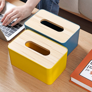 Tissue Box Blue Wood Top Desktop Home Office Multipurpose Storage Box - Product Image 3