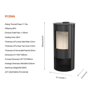 Poêle à <span class=keywords><strong>bois</strong></span> autoportant sans fumée R1204A 12KW ECO-DESIGN au design rond pour chauffage intérieur à vendre - Product Image 3