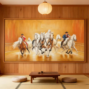 Pittura a olio su tela su misura 100% moderna fatta a mano 7 cavalli astratti dipinti a mano pittura a olio di arte della parete - Product Image 6