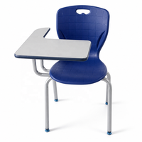 Chaises de formation personnalisées, design ergonomique, coque en plastique bleue, mobilier scolaire, chaise d'étudiant avec tablette d'écriture, utilisation en classe et en salle d'étude