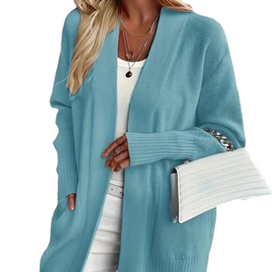 Gilet cardigan pour femme grande taille, décontracté, simple, avec poche, jacquard uni, respirant, automne - Product Image 1