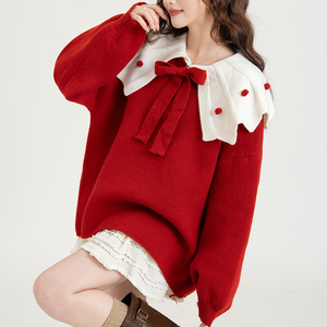 Maglione da <span class=keywords><strong>donna</strong></span> in <span class=keywords><strong>maglia</strong></span> <span class=keywords><strong>bordeaux</strong></span> con collo ampio e fiocco - Top dolce e vivace - Product Image 4