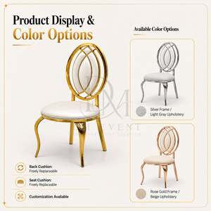 Silla de Acero Inoxidable con Respaldo Ovalado Dorado y Asiento Acolchado para Alquiler en Recepciones de Bodas, Fiestas y Muebles para Banquetes al por Mayor - Product Image 5