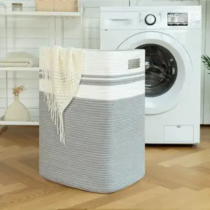 Collapsible Organizer Laundry Hamper New Large Capacity Handle Design Storage Basket Woven Cotton Rope Dirty Laundry Basket