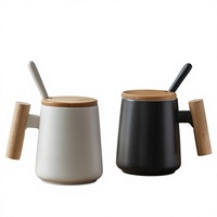 BAMBUS Tasse à café et ensemble à thé en céramique surdimensionnée, style nordique moderne, finition mate, avec poignée en bois, résistante à la chaleur, passe au lave-vaisselle, cadeau d'affaires