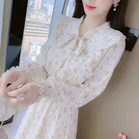 דרום קוריאה של חדש נשי פרחוני שמלת אביב מהדורת האן לטפח מוסריותו של אדם להראות דק פנאי שיפון שמלה